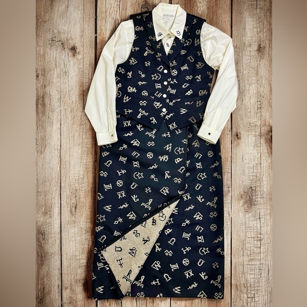 Pendleton Cattle Brands Wool Wrap Skirt Vest Shirt Set Vintage Made USA Size 10